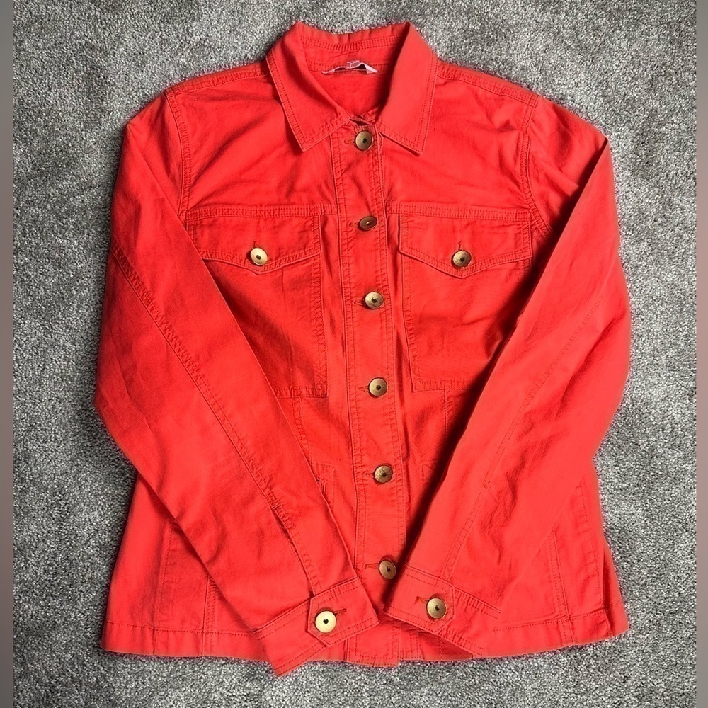 Womens CAbi Taylor Ruffle Back Lobster Red/Orange Vintage (M)